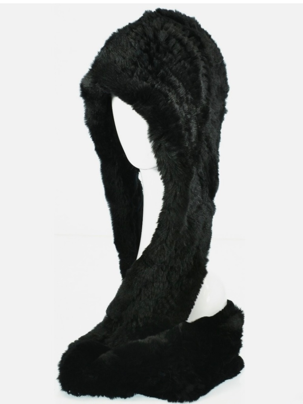 Rex Rabbit Fur Scarf With Hood - Picture 2 of 8